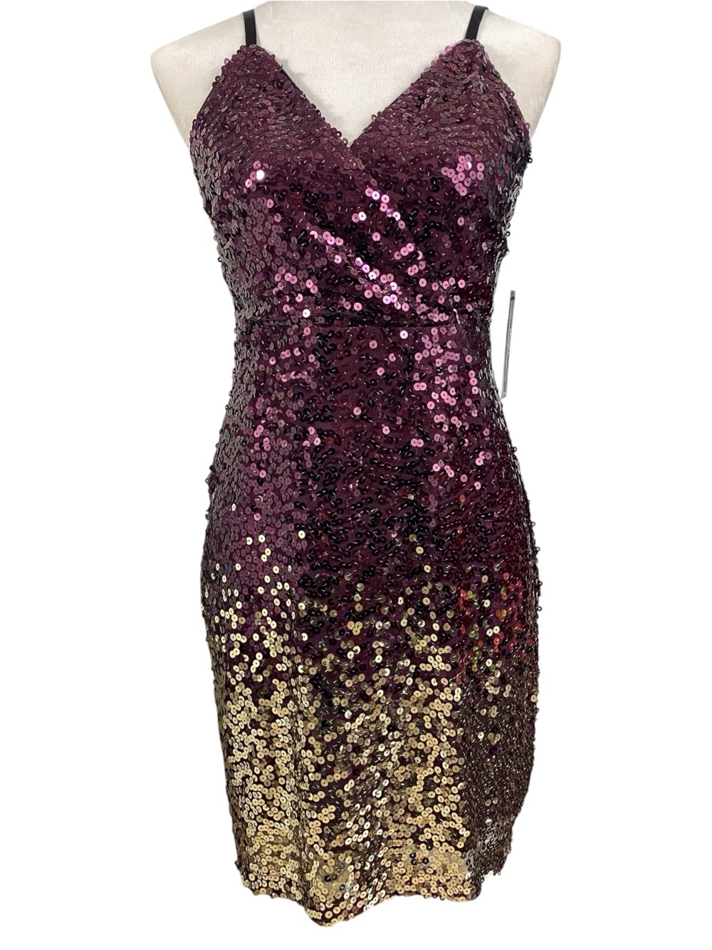 VENUS Womens Sequin Mini Dress Size S Burgundy Gold Ombre Cocktail Party
